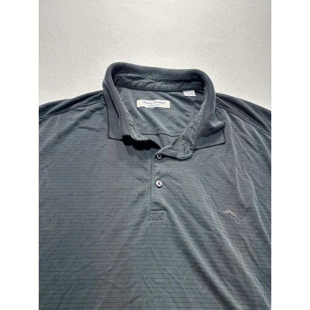 Tommy Bahama Polo Shirt Mens 2XL Gray Island Zone Striped Moisture Wicking - Picture 2 of 12